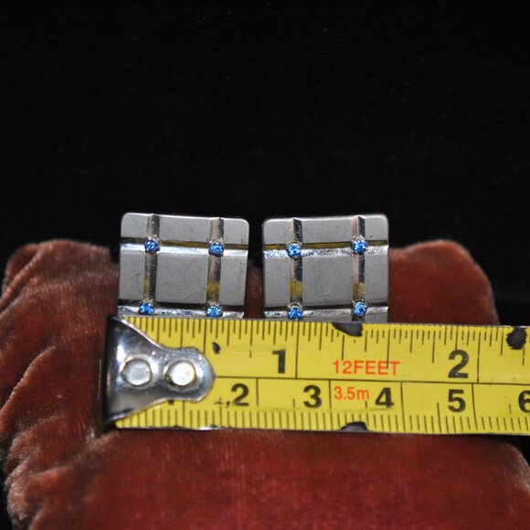 Vintage Krementz Silver-tone Cufflinks with Blue Stones - Picture 7 of 7